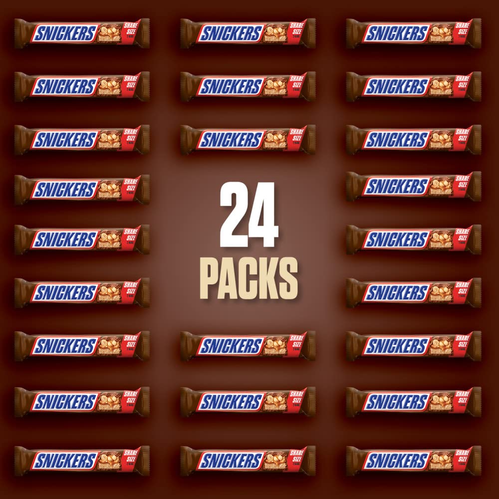 SNICKERS Candy Milk Chocolate Bars, Share Size Bulk Pack, 3.29 oz Bar (Pack of 24)